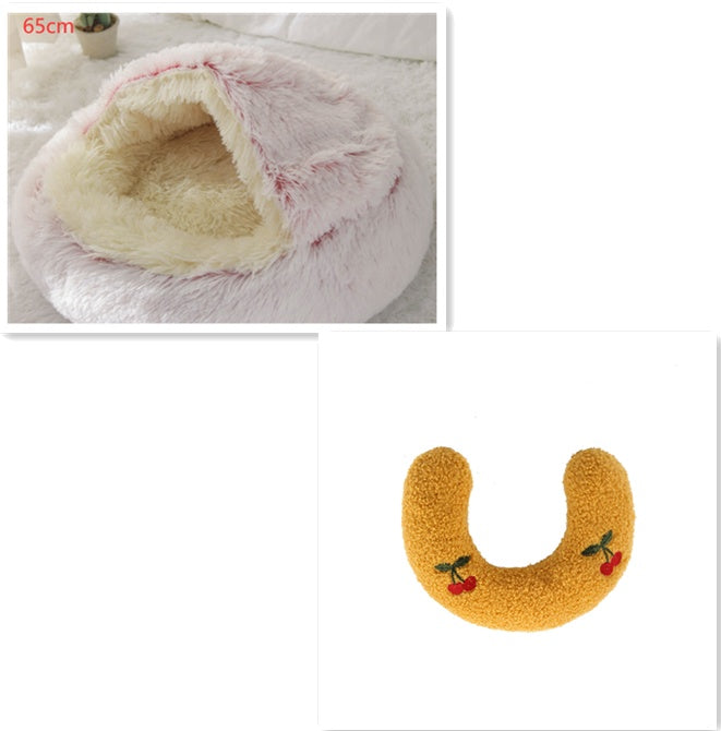 2 In 1 Round Plush Warm Pet Bed House