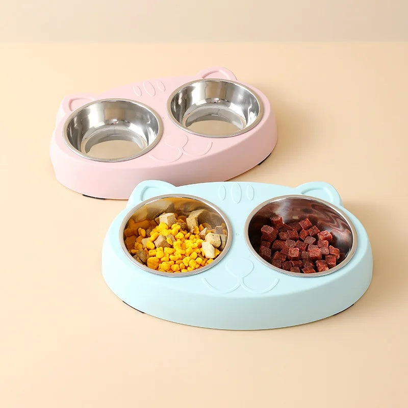 Macaron Double Bowl Pet Feeding Tray Accessories