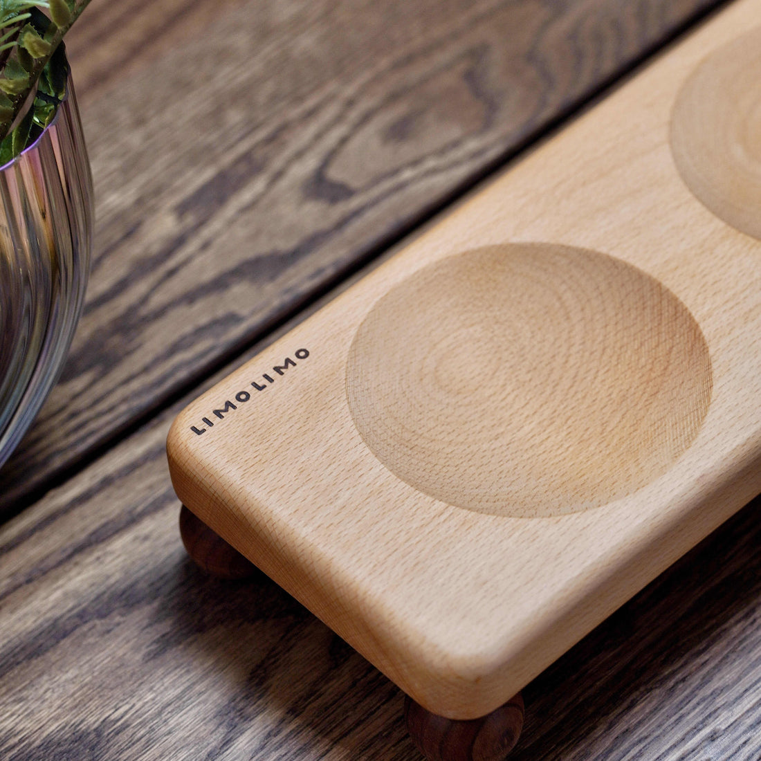 Solid Wood Ceramic Tilted Pet Feeding Bowl