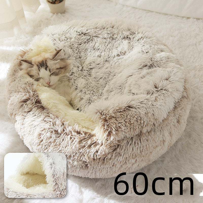 2 In 1 Round Plush Warm Pet Bed House