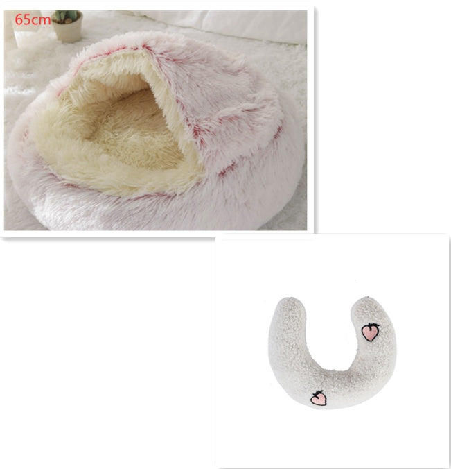 2 In 1 Round Plush Warm Pet Bed House