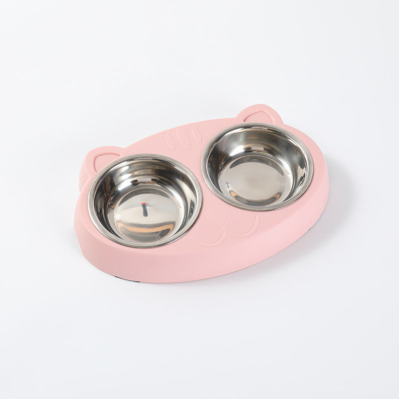 Macaron Double Bowl Pet Feeding Tray Accessories