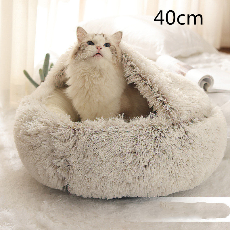 2 In 1 Round Plush Warm Pet Bed House