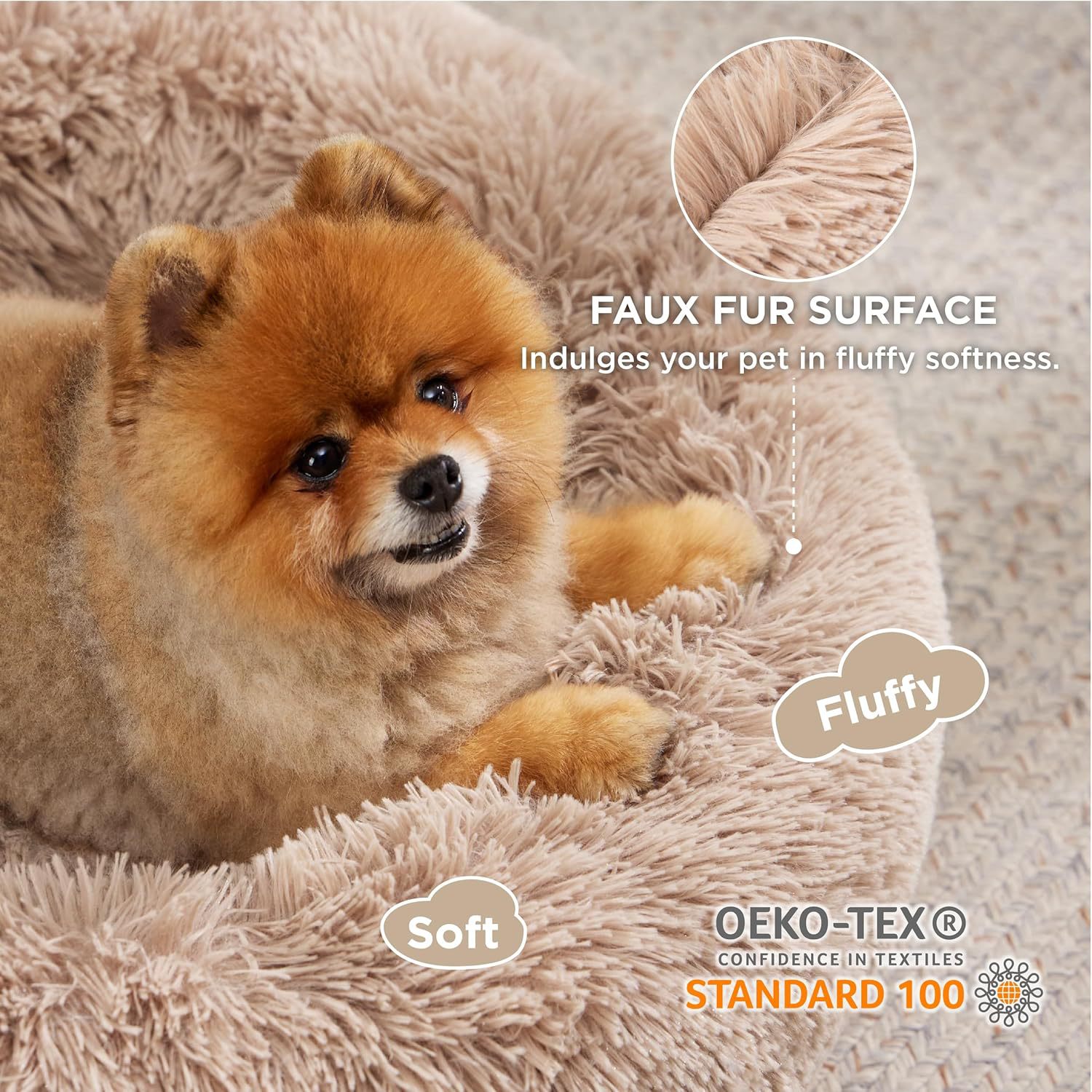 Solid Color Non Slip Fluffy Round Pet Bed