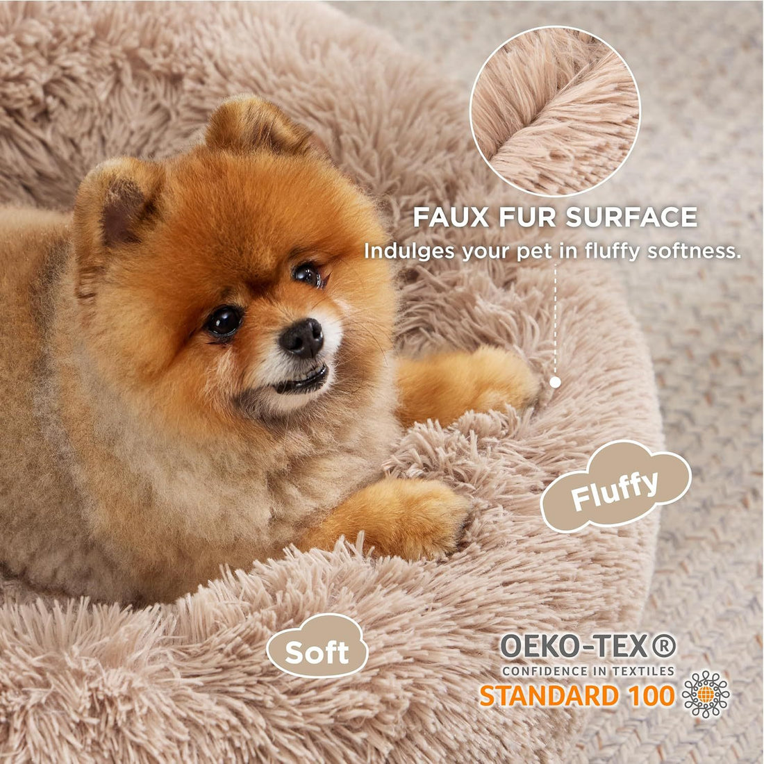 Solid Color Non Slip Fluffy Round Pet Bed