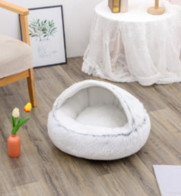 2 In 1 Round Plush Warm Pet Bed House