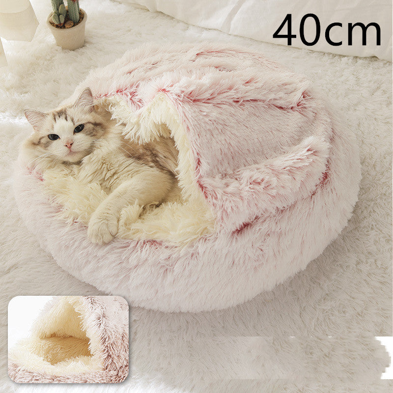 2 In 1 Round Plush Warm Pet Bed House