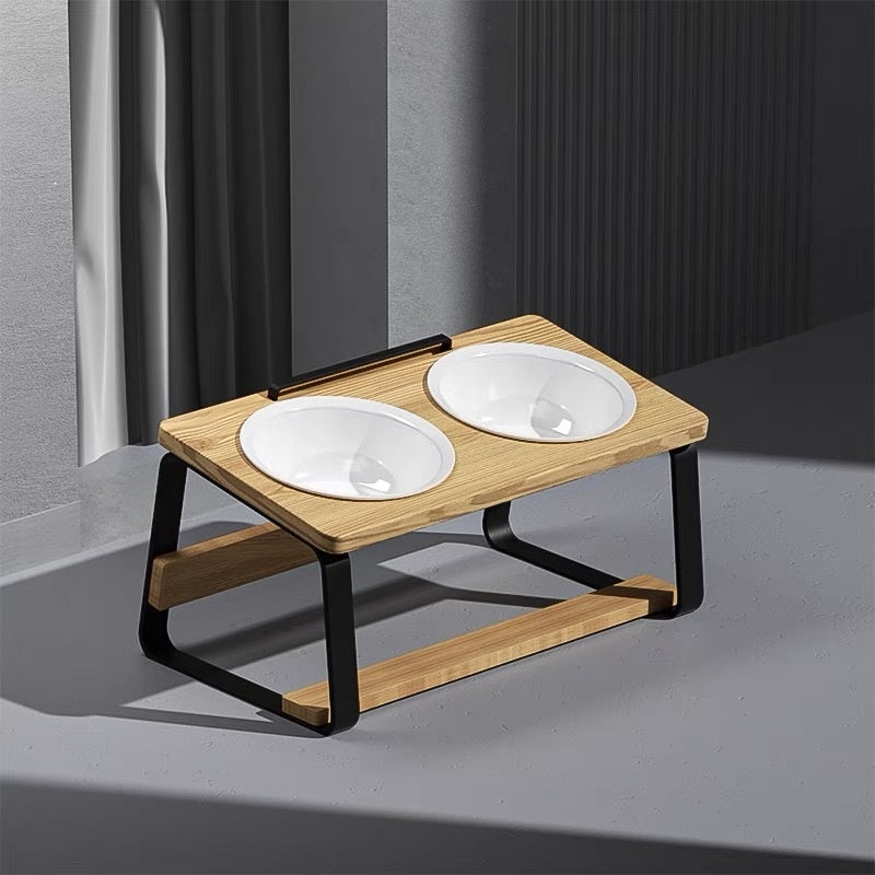Ceramic Double Bowl Pet Feeding Water Holder