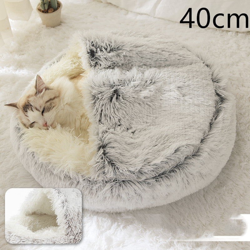 2 In 1 Round Plush Warm Pet Bed House