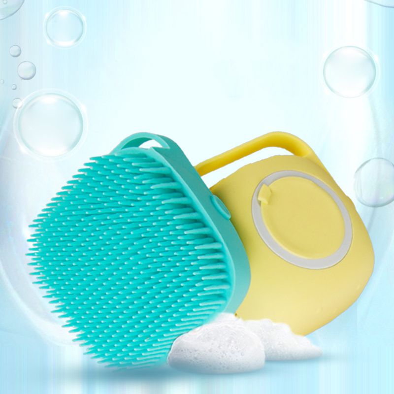 Pet Bath Brush Silicone Bristles Shampoo Dispenser Grooming Tool