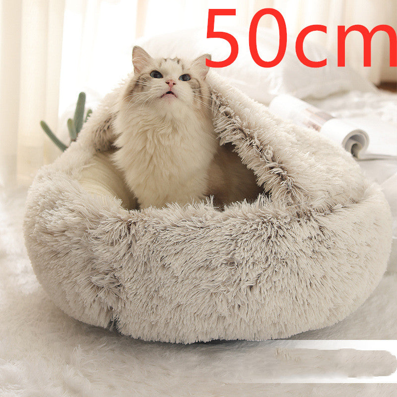 2 In 1 Round Plush Warm Pet Bed House