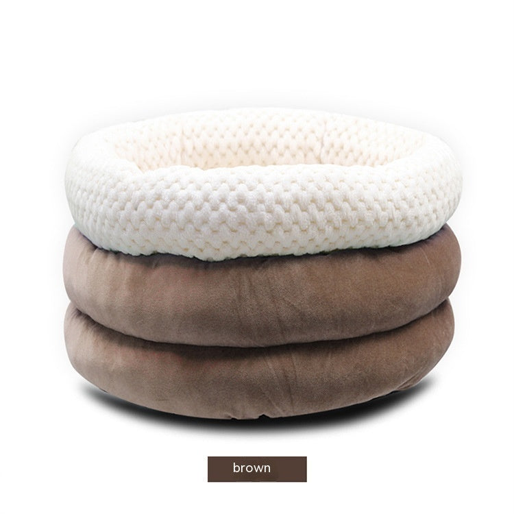 Semi Closed Round Ice Velvet Deep Sleep Pet Bed