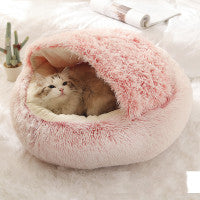 2 In 1 Round Plush Warm Pet Bed House