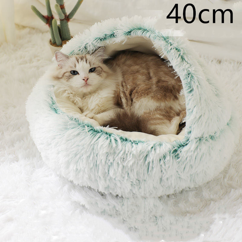 2 In 1 Round Plush Warm Pet Bed House