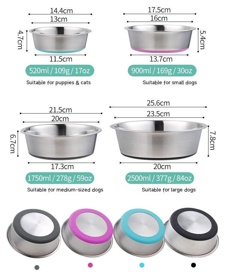 Silicone Stainless Steel Pet Feeding Drinking Bowl