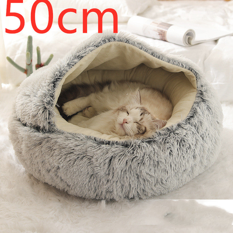2 In 1 Round Plush Warm Pet Bed House