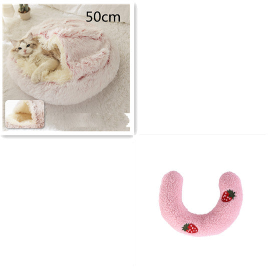 2 In 1 Round Plush Warm Pet Bed House