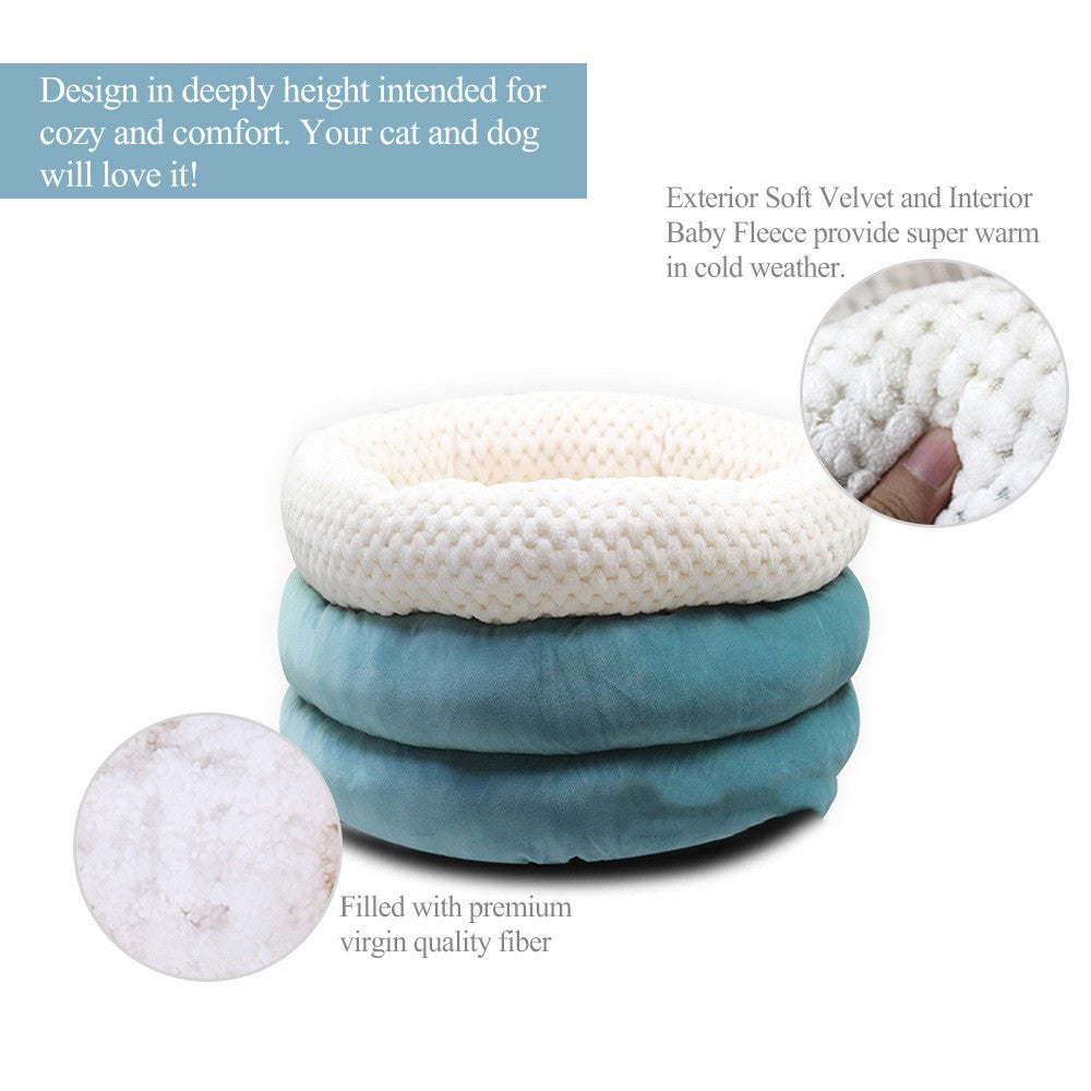 Semi Closed Round Ice Velvet Deep Sleep Pet Bed