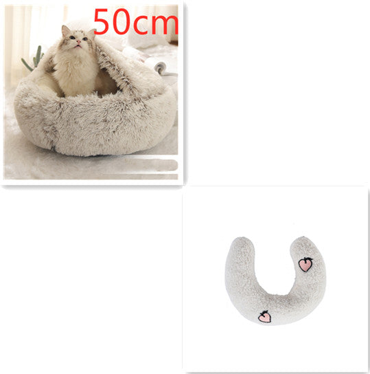 2 In 1 Round Plush Warm Pet Bed House