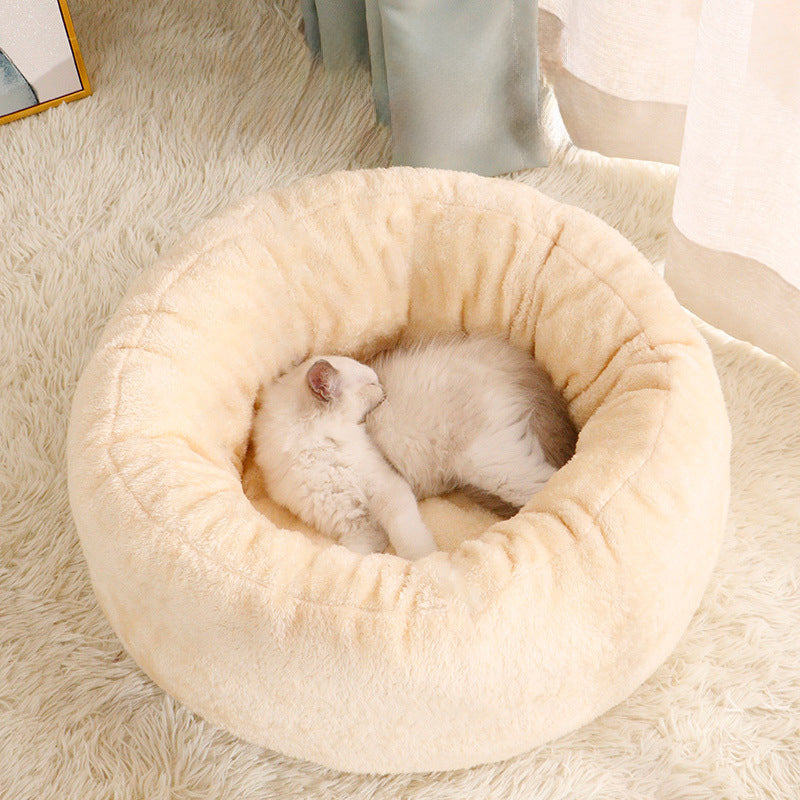 Long Plush Donut Round Warm Pet Bed Mat