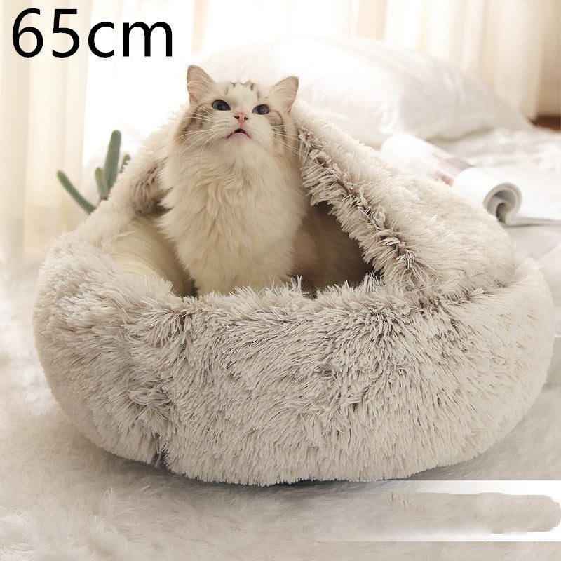 2 In 1 Round Plush Warm Pet Bed House