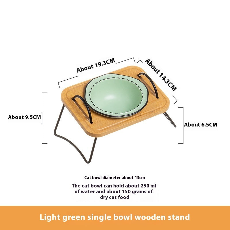 Wooden Stand Ceramic Pet Feeding Bowl Anti Tumble