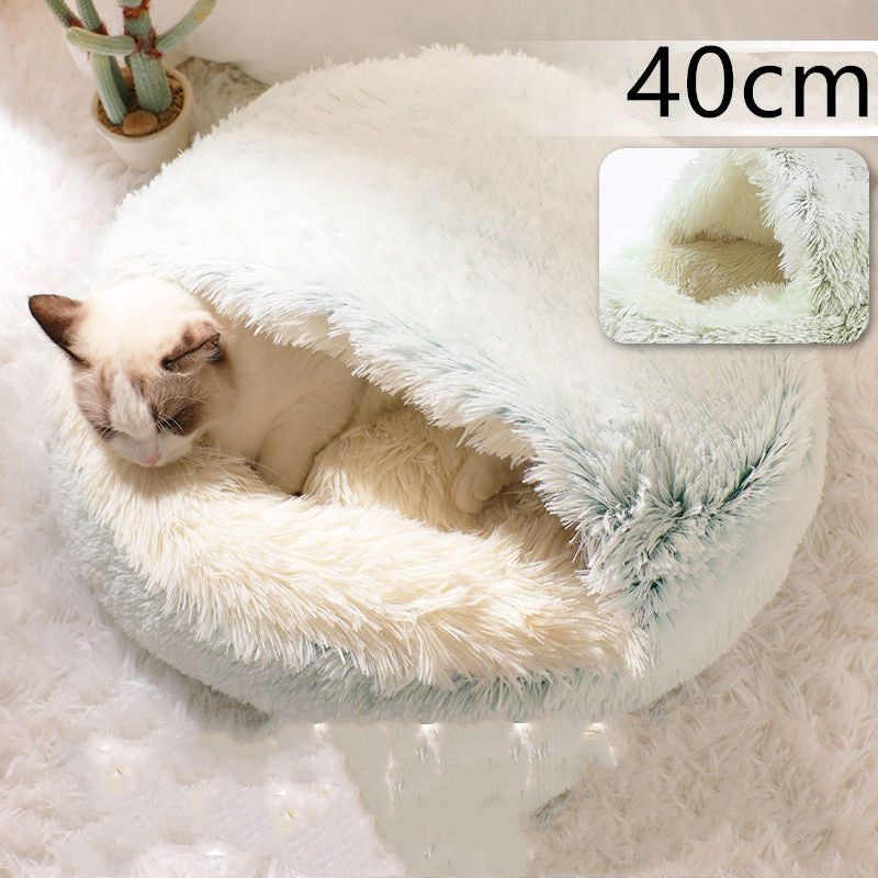 2 In 1 Round Plush Warm Pet Bed House
