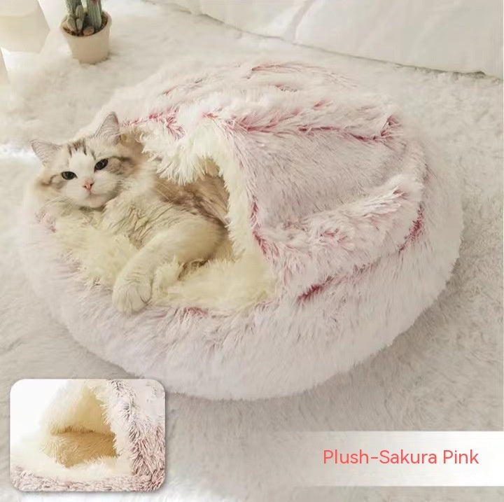 2 In 1 Round Plush Warm Pet Bed House