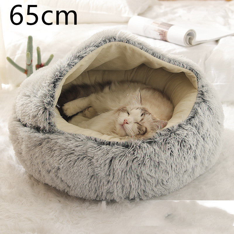 2 In 1 Round Plush Warm Pet Bed House