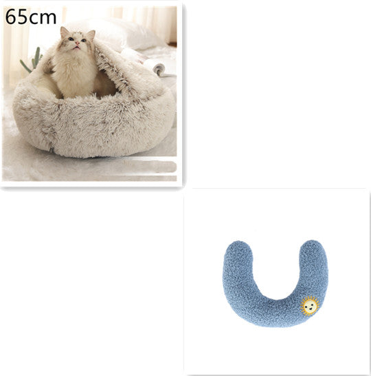 2 In 1 Round Plush Warm Pet Bed House