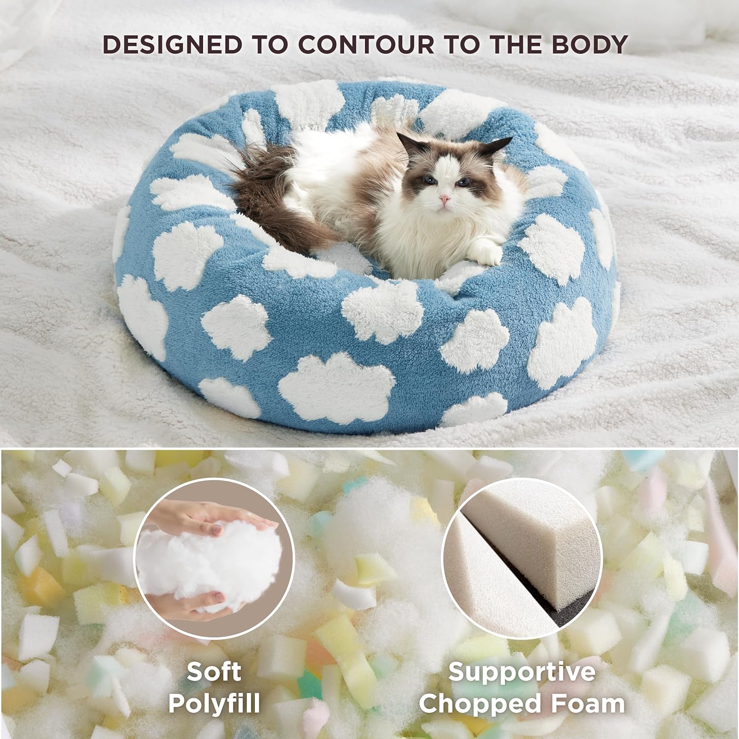 Round Donut Calming Plush Pet Bed with Anti Slip Bottom