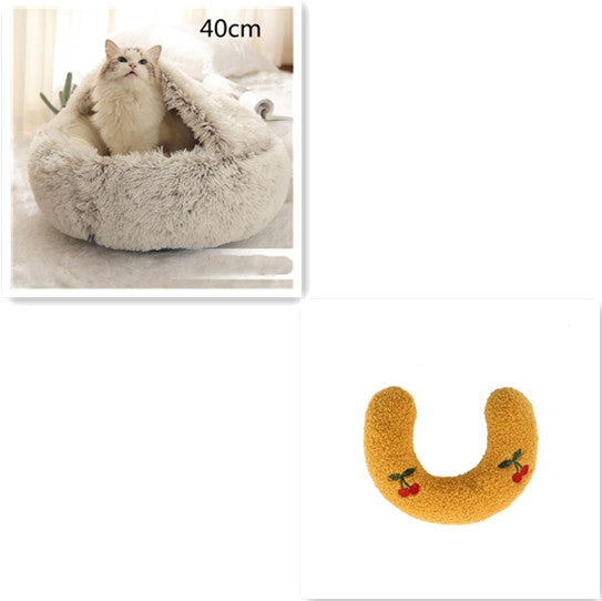 2 In 1 Round Plush Warm Pet Bed House