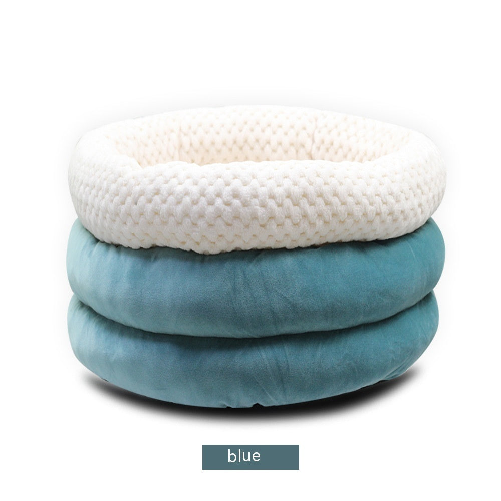 Semi Closed Round Ice Velvet Deep Sleep Pet Bed
