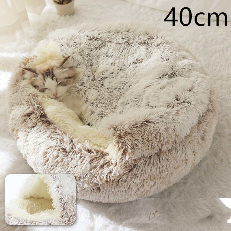 2 In 1 Round Plush Warm Pet Bed House