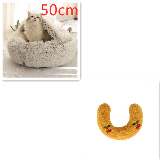 2 In 1 Round Plush Warm Pet Bed House
