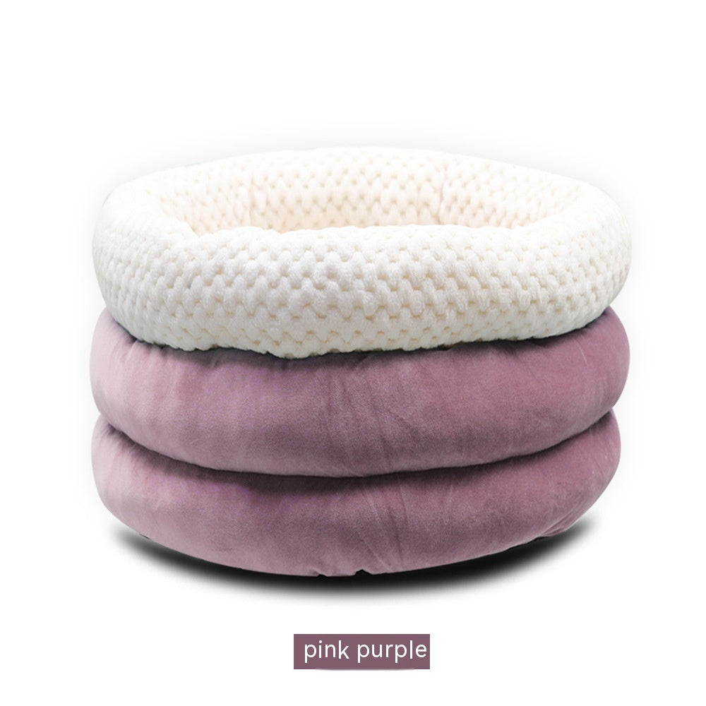 Semi Closed Round Ice Velvet Deep Sleep Pet Bed