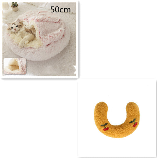 2 In 1 Round Plush Warm Pet Bed House