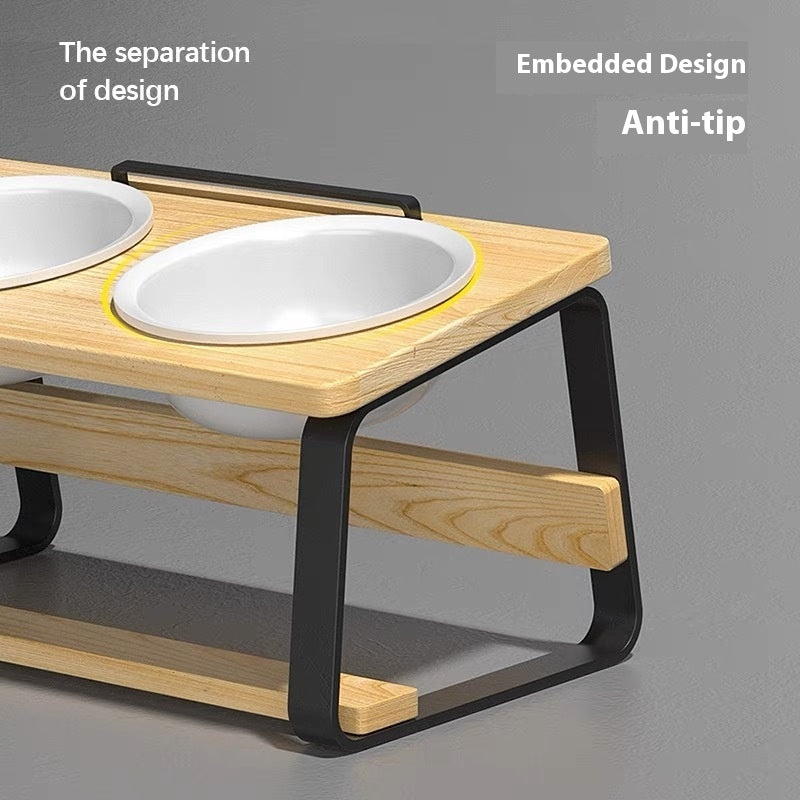 Ceramic Double Bowl Pet Feeding Water Holder