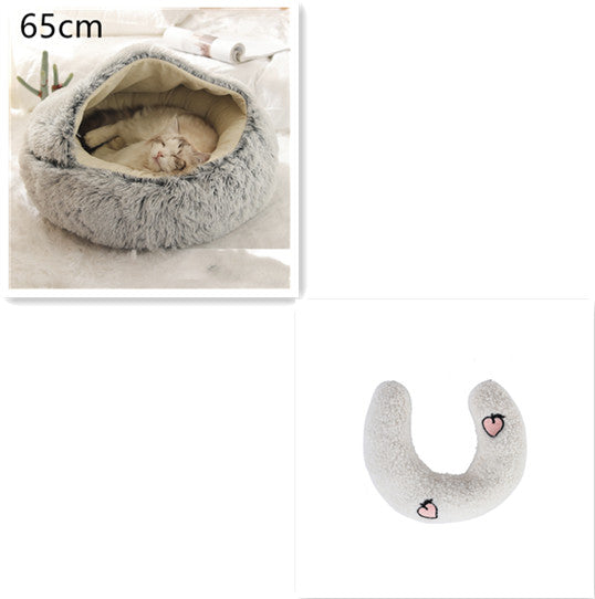 2 In 1 Round Plush Warm Pet Bed House