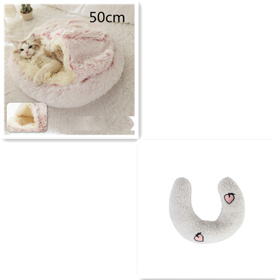 2 In 1 Round Plush Warm Pet Bed House