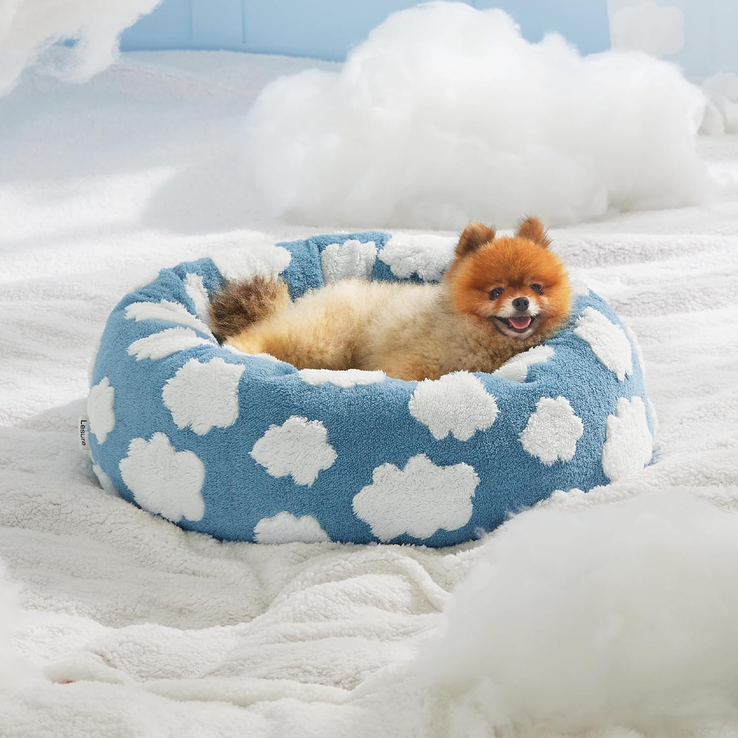 Round Donut Calming Plush Pet Bed with Anti Slip Bottom