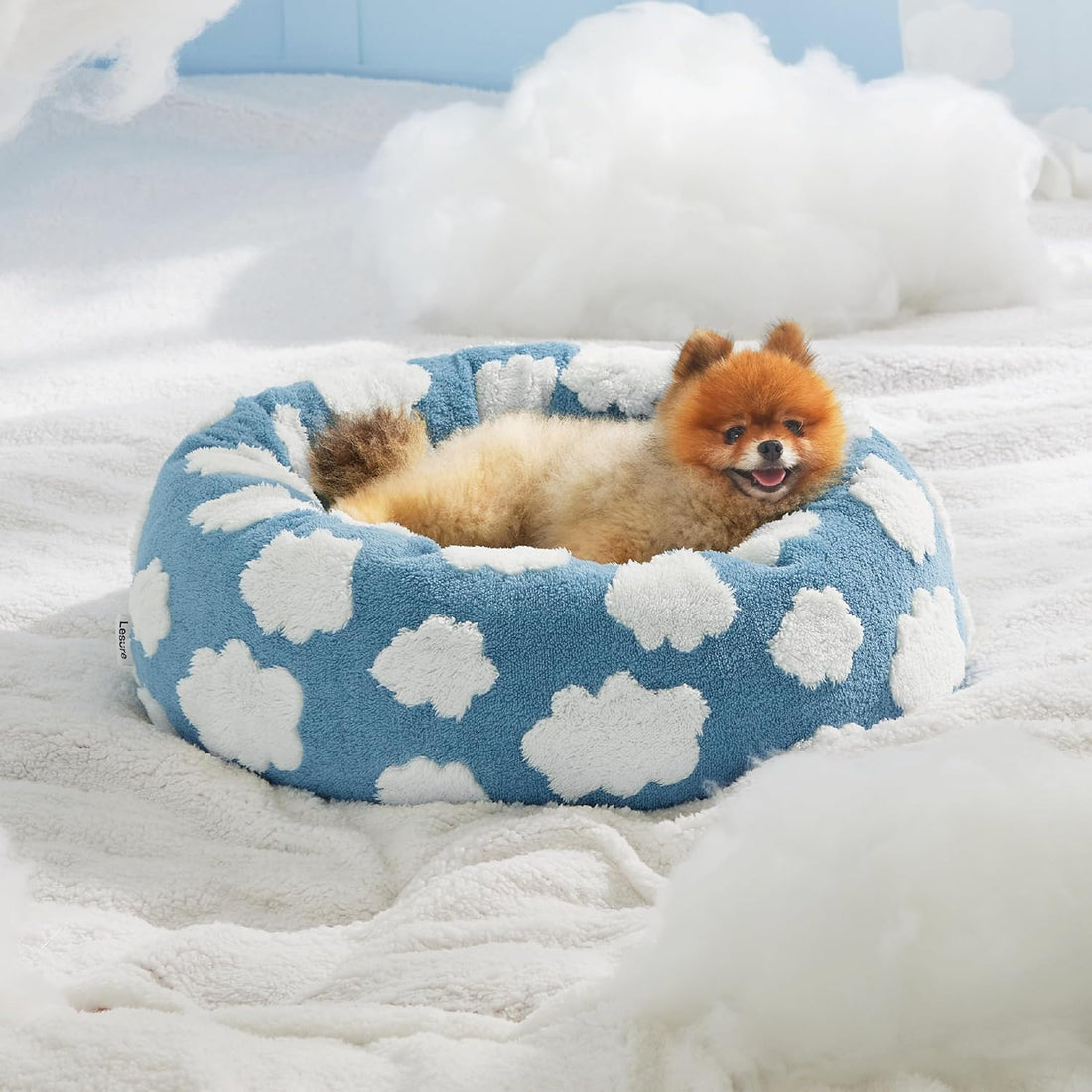 Round Donut Calming Plush Pet Bed with Anti Slip Bottom