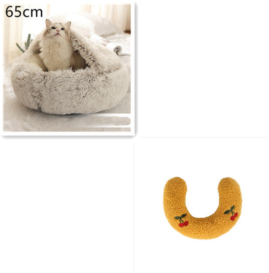 2 In 1 Round Plush Warm Pet Bed House