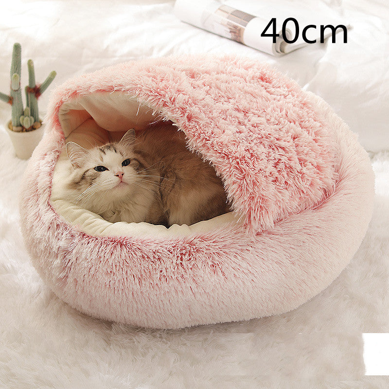 2 In 1 Round Plush Warm Pet Bed House