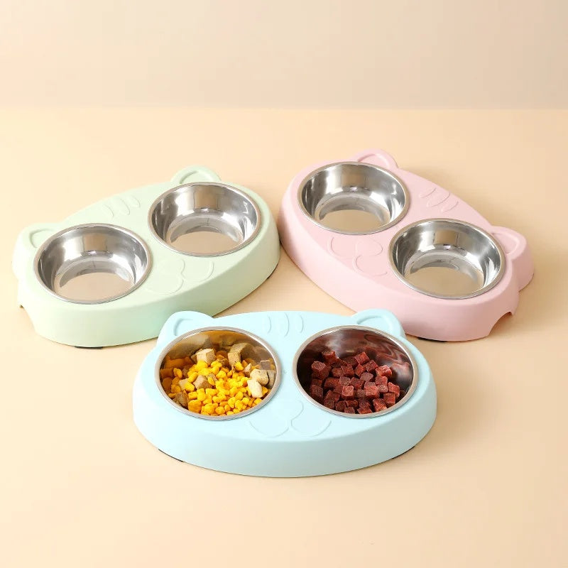 Macaron Double Bowl Pet Feeding Tray Accessories
