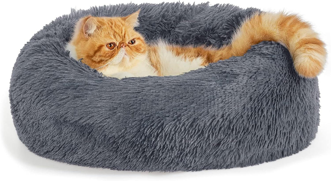 Solid Color Non Slip Fluffy Round Pet Bed