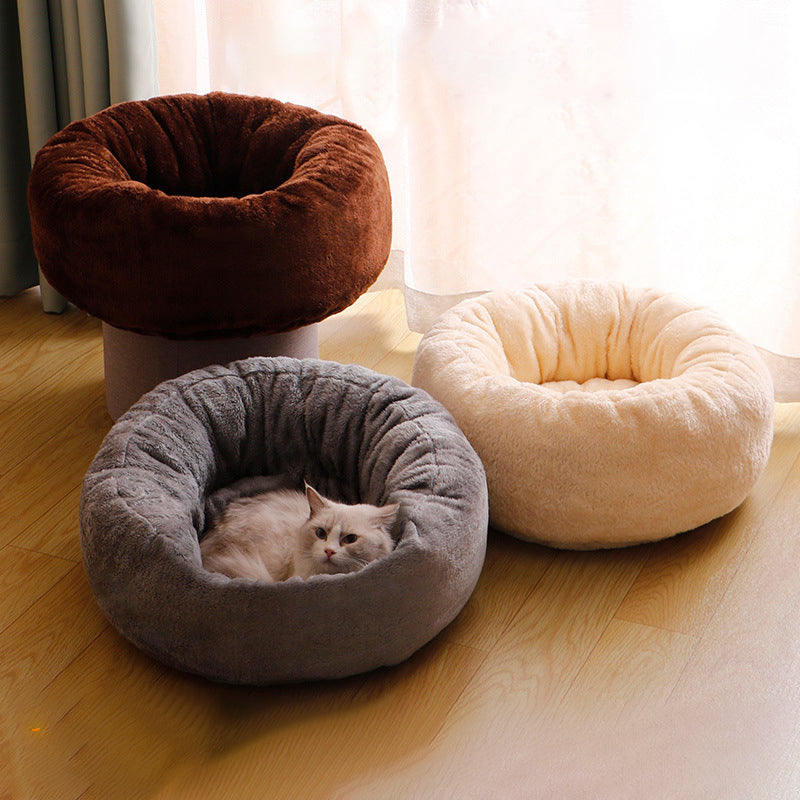 Long Plush Donut Round Warm Pet Bed Mat