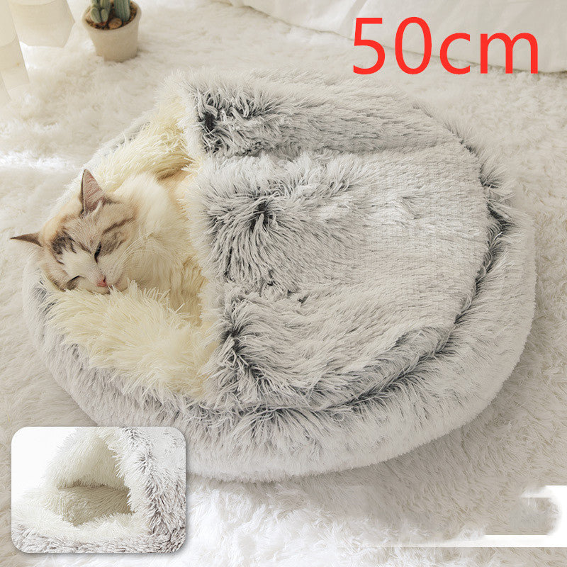 2 In 1 Round Plush Warm Pet Bed House