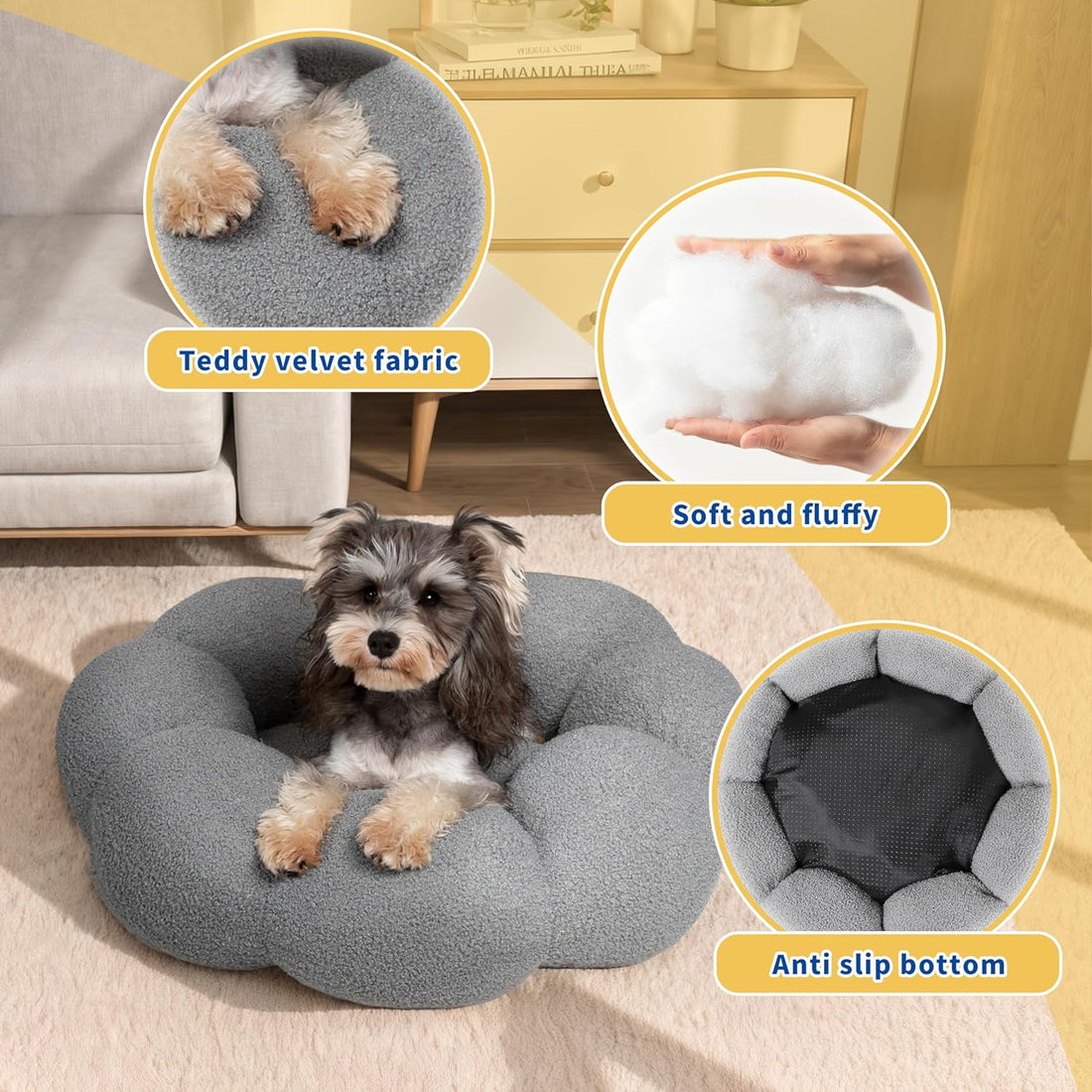 Fluffy Flower Plush Round Calming Pet Bed