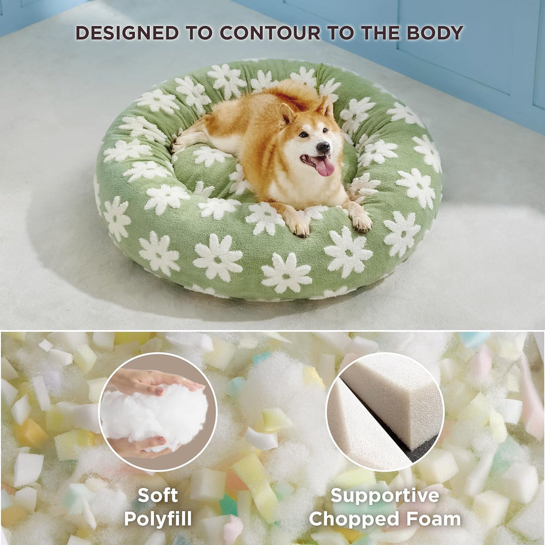 Round Donut Calming Plush Pet Bed with Anti Slip Bottom